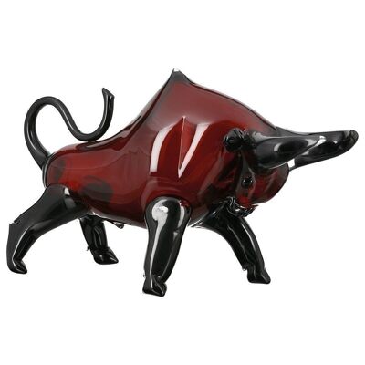 Sculpture en verre "Taureau" rouge foncé/noir3598