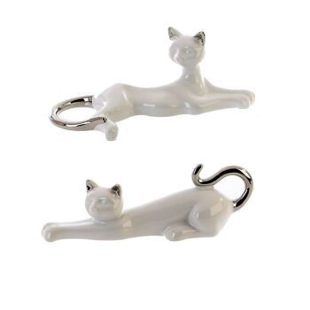 Chat "Milly" blanc/argent, céramique VE 43881 2