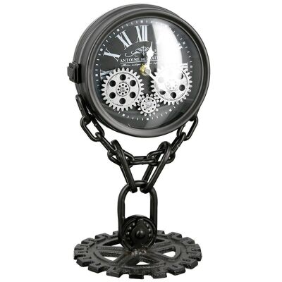 Clock double-sided "Chain" silver/black H.33cm3958
