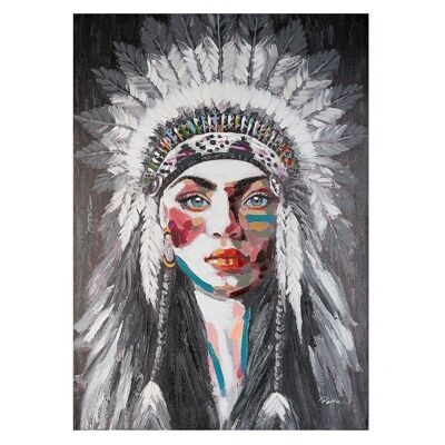 Tableau "Femme indienne" noir/blanc/coloré 70x100cm4035