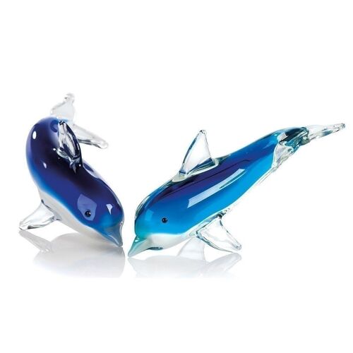 Glasskulptur"Delphin"blau/weiß VE 4 so4309