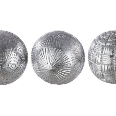 Boule déco "Carve" argent vieilli, D.8cm 3f.sort.4319