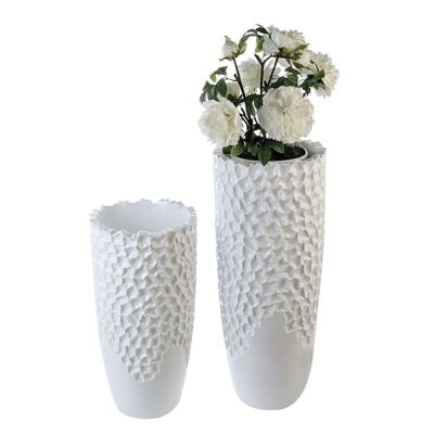 Planter"Carve"white H.70cm4358