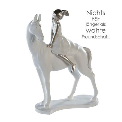 Sculpture "Fille à cheval" blanc/argent. 4382