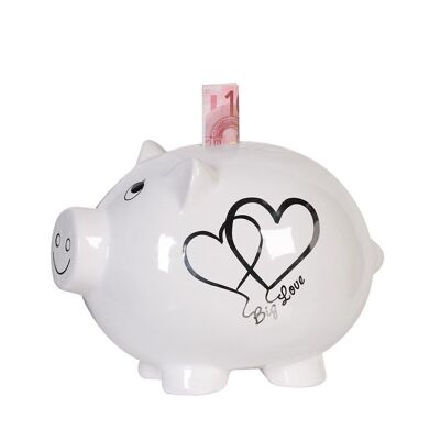 Piggy bank "Big Love" ceramic white/silver L.29cm4565
