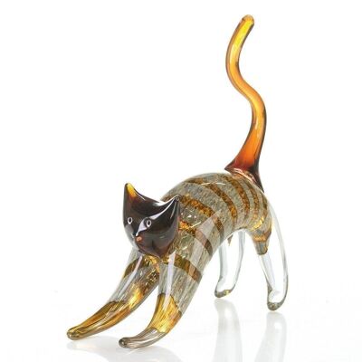 Chat"Belka"Verre,orange/gris/noir H.28cm4566