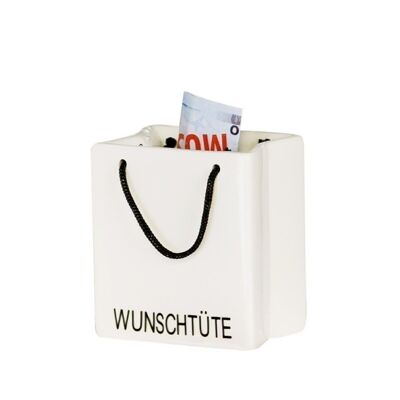 Salvadanaio "wish bag" bianco, porcellana VE 64737