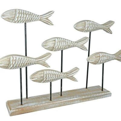 Banc de poissons en bois sur socle VE 24846