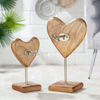 Wooden heart with aluminum key VE 44883