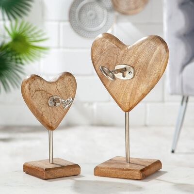 Wooden heart with aluminum key VE 24884