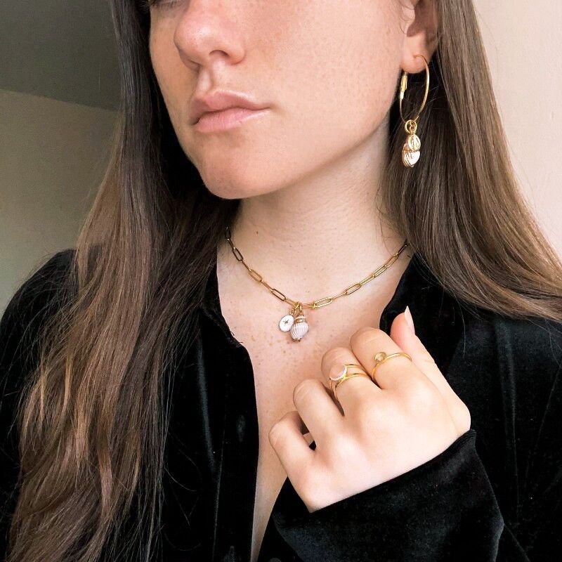 Collar de eslabones, concha y medalla.