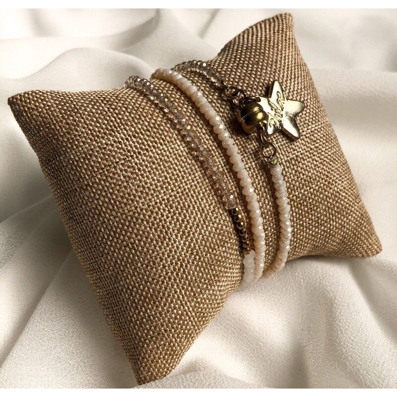 Armband aus drei Kristallen und Hämtatit, Nude und Gold