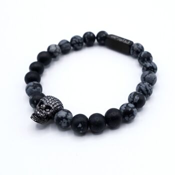 Bracelet Lucky Homme obsidienne snowflake et skullhead strass 1