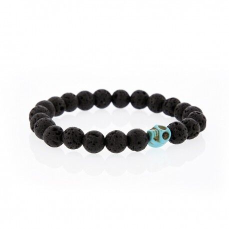Lucky Men's lava stone and turquoise skullhead bracelet