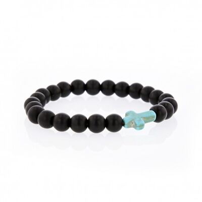 Lucky Men's bracelet onyx and turquoise cross