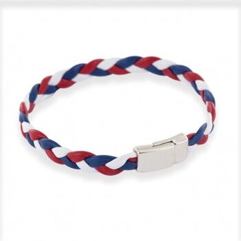 Bracelet tressé Homme tricolore en cuir bleu blanc rouge 1