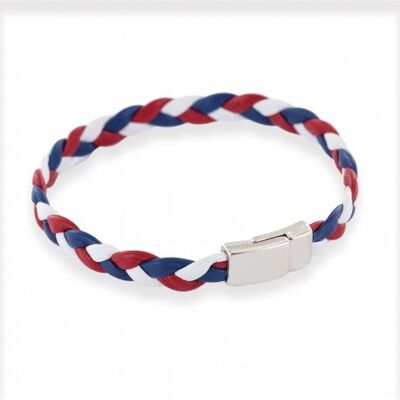 Men's tricolor braided bracelet in blue white red leather
