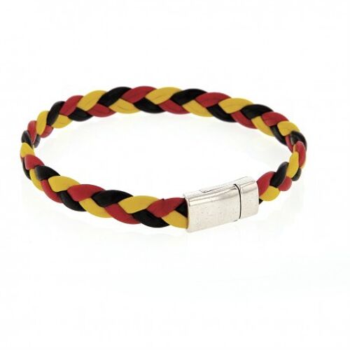 Bracelet tressé Homme tricolore en cuir jaune rouge noir