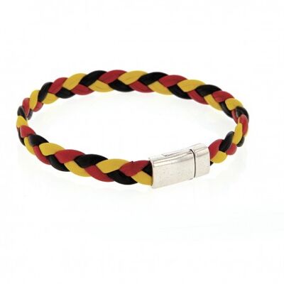Men's tricolor braided bracelet in yellow red black leather