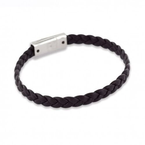 Bracelet tressé Homme en cuir noir