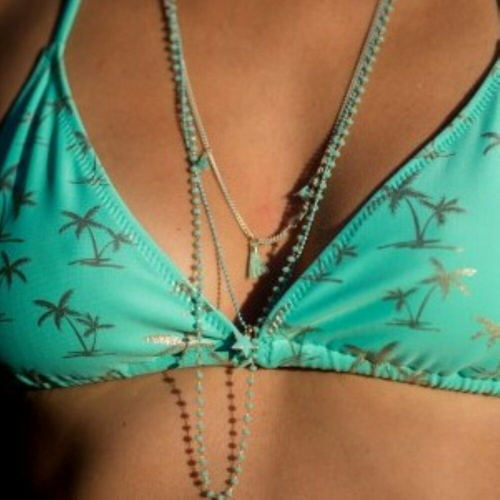 Sautoir Femme triple rangs turquoise