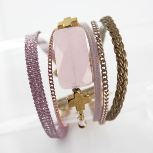 Bracelet Femme manchette aimanté quarz rose et hématite