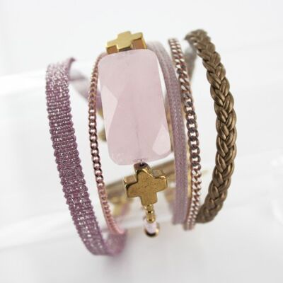 Brazalete magnético mujer cuarzo rosa y hematites