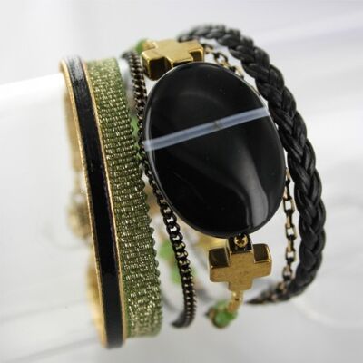Women's black agate and hematite magnetic cuff bracelet