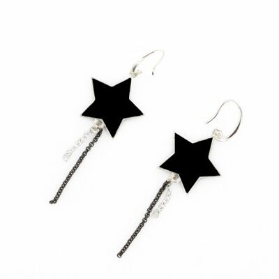 Boucles d'oreilles Femme étoiles noires et argentées