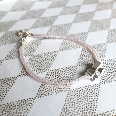 Pulsera de mujer de cristal rosa palo y nudo de plata