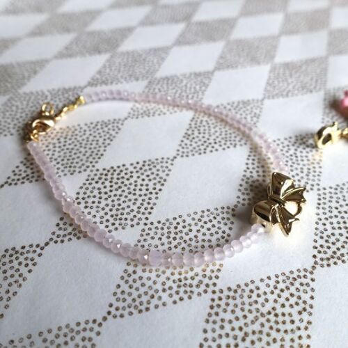 Bracelet Femme cristal rose pâle et noeud doré