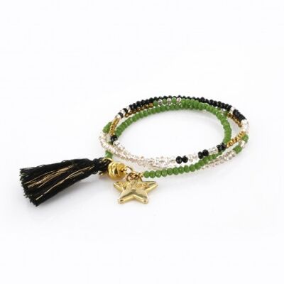 Woman bracelet triple green, black and gold
