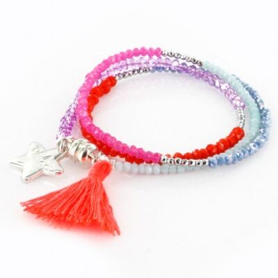 Bracelet Femme triple argenté et multicolore.2