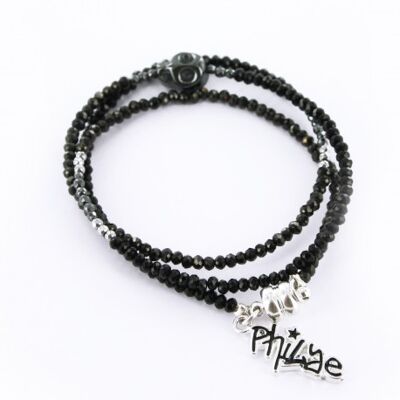 Bracciale da donna triplo argento e nero, stile rock