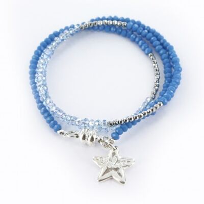 Women's triple silver and blue bracelet