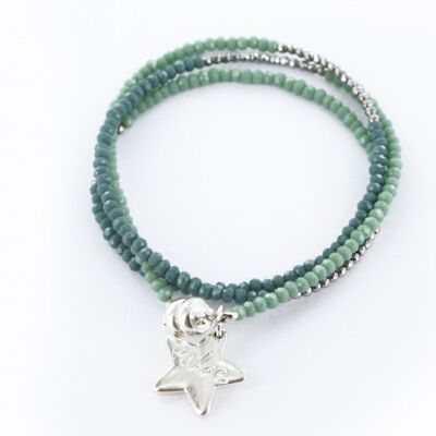 Women's triple silver and green bracelet