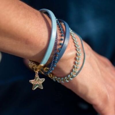 Women's bracelet magnetic cuff blue jeans gold