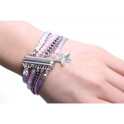 Pulsera de puño magnética de mujer plateada y rosa