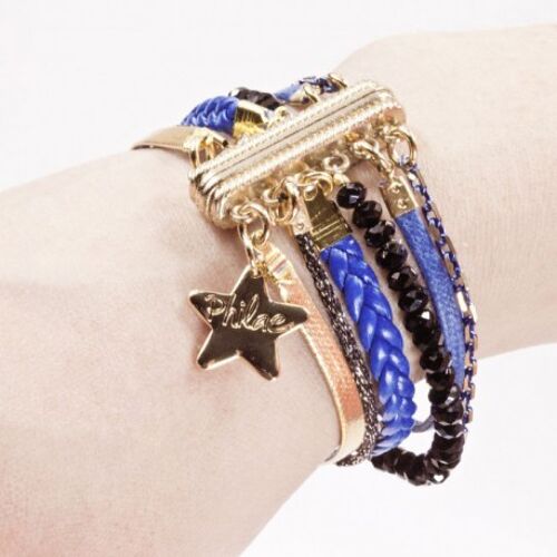 Bracelet Femme manchette aimanté bleu et or