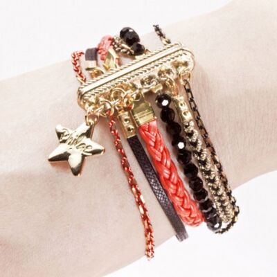 Women's coral and gold magnetic cuff bracelet