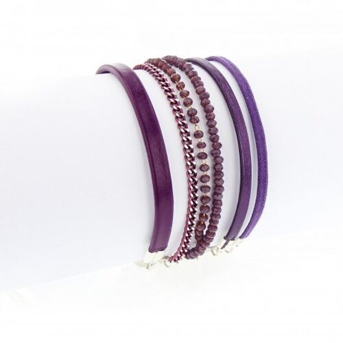 Bracelet Femme manchette aimanté violet et argent
