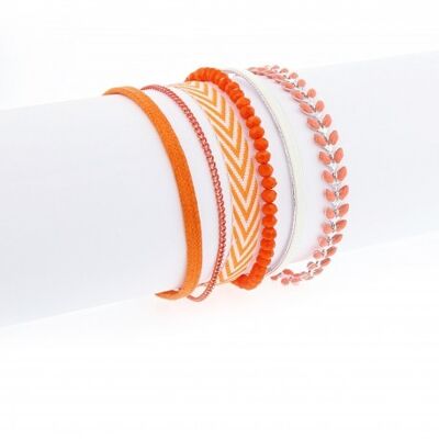 Pulsera de puño magnética naranja y plata para mujer