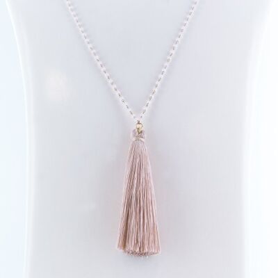 Women's nude silk pompom long necklace