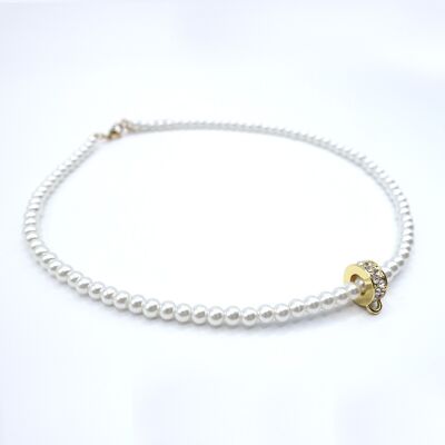 Gold white pearl necklace