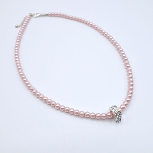 Collier perles rose argenté