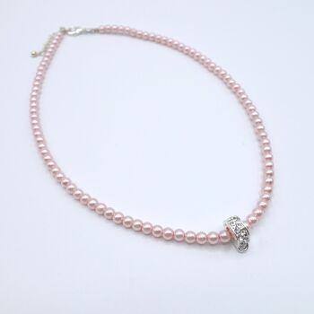 Collier perles rose argenté 1