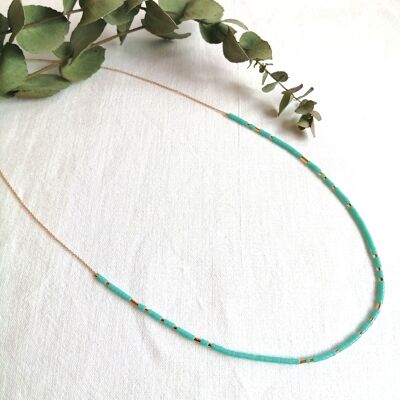 Collier minimaliste Charline vert turquoise et or