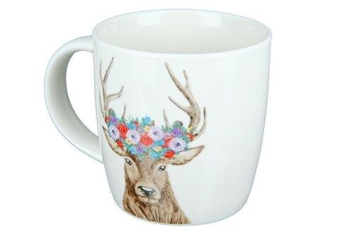 Porzell Tasse Hirsch m.Blumenkranz VE 6102