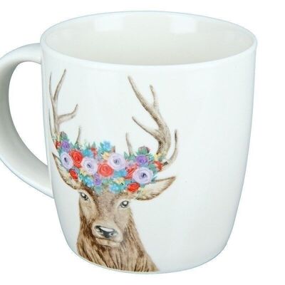 Porcelain cup deer with wreath of flowers VE 6102