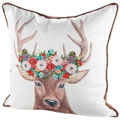 Coussin en tissu tête de cerf avec couronne de fleurs VE 3206